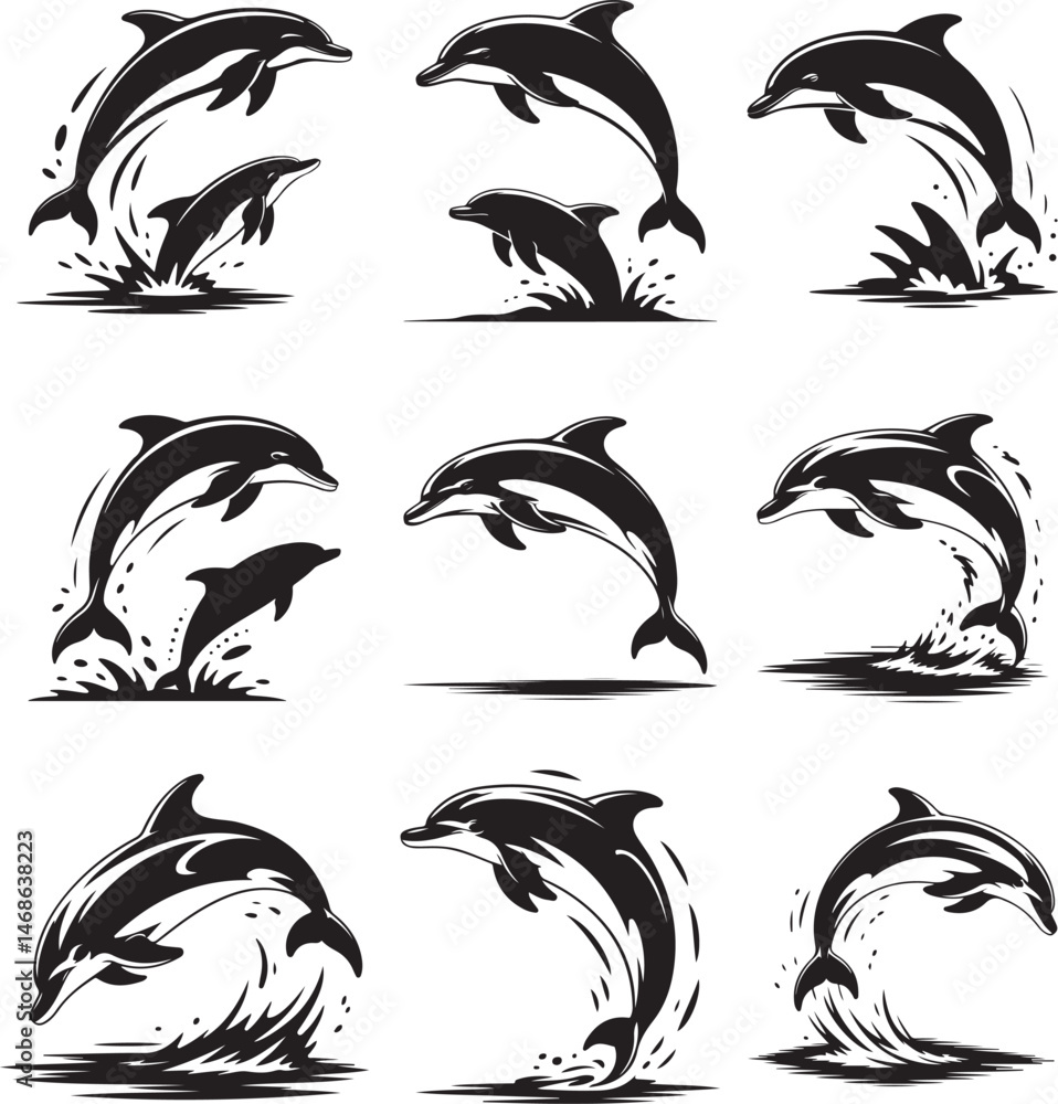 Collection of Dolphin Silhouette Vector Collection of Dolphin Silhouette Vector