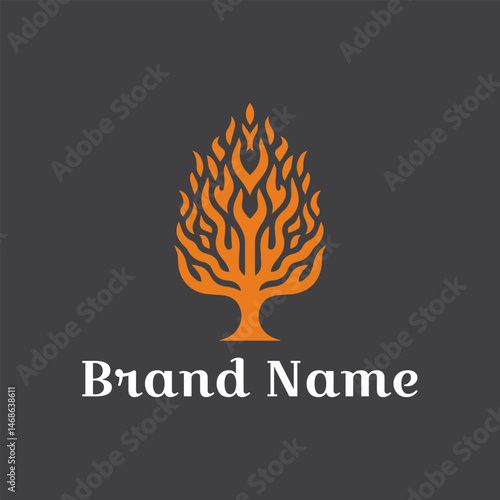 Abstract vector tree design, a hot flame symbol illustration for a business logo. Flame tree Logo