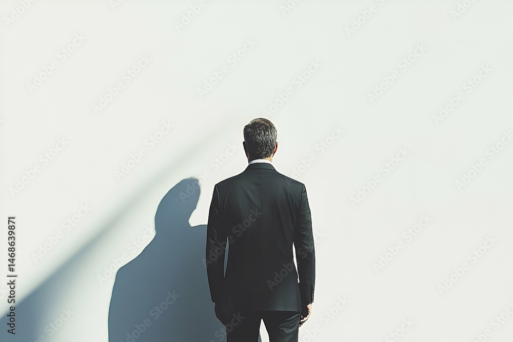 A pensive businessman standing against a bright backdrop. A pensive businessman standing against a bright backdrop.