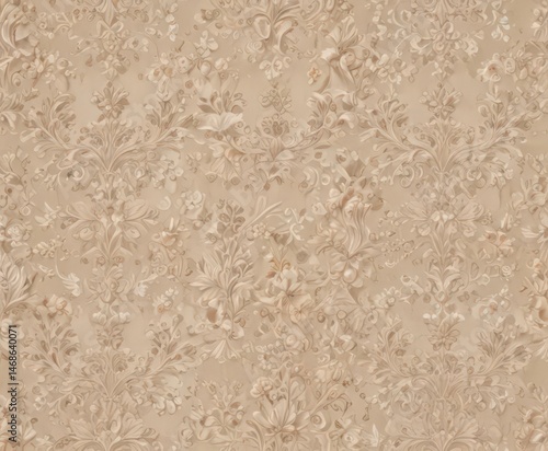 Intricate beige damask with delicate floral details  , motif, vintage