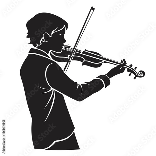  vector icon of a person playing violin, black silhouette, white background, minimalist design