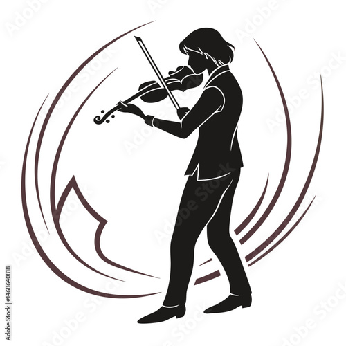  vector icon of a person playing violin, black silhouette, white background, minimalist design