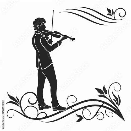  vector icon of a person playing violin, black silhouette, white background, minimalist design