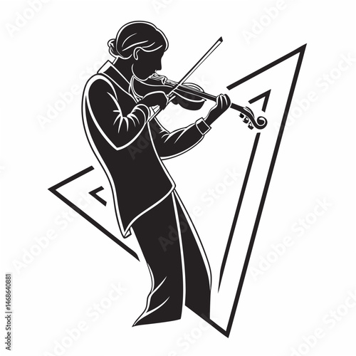  vector icon of a person playing violin, black silhouette, white background, minimalist design