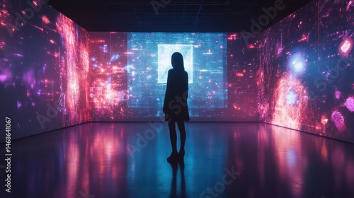 Silhouette person in futuristic interior