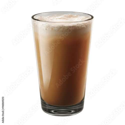 Refreshing Iced Coffee in Tall Glass with Frothy Foam