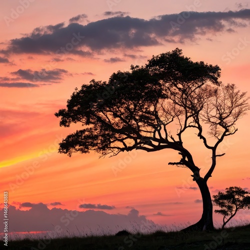 Silhouette Tree Sunset Fier...