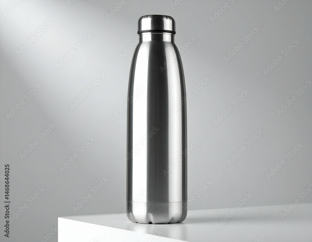 Silver Insulated Water Bottle On White Background Silver Insulated Water Bottle On White Background