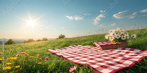 Sunny Picnic on Meadow Blan...
