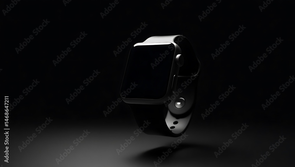 Smartwatch Isolated on Black Background, Side View with Studio Light Smartwatch Isolated on Black Background, Side View with Studio Light