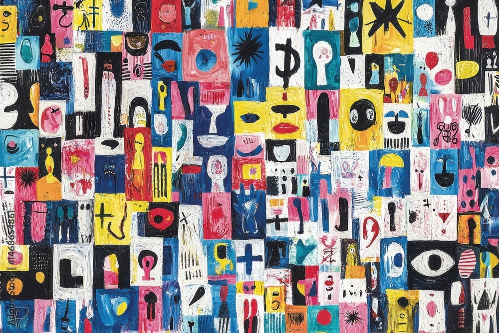 Naklejka premium Vibrant Abstract Art Composition with Bold Colors and Geometric Shapes