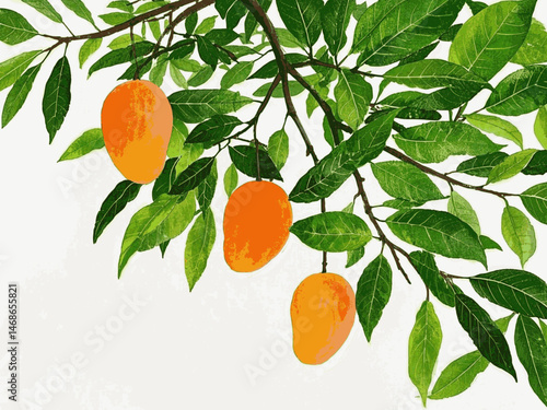 Sunlit Mango Blossoms mango tree isolated watercolor vector illustration svg