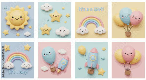 set of birthday and new born baby party elements	