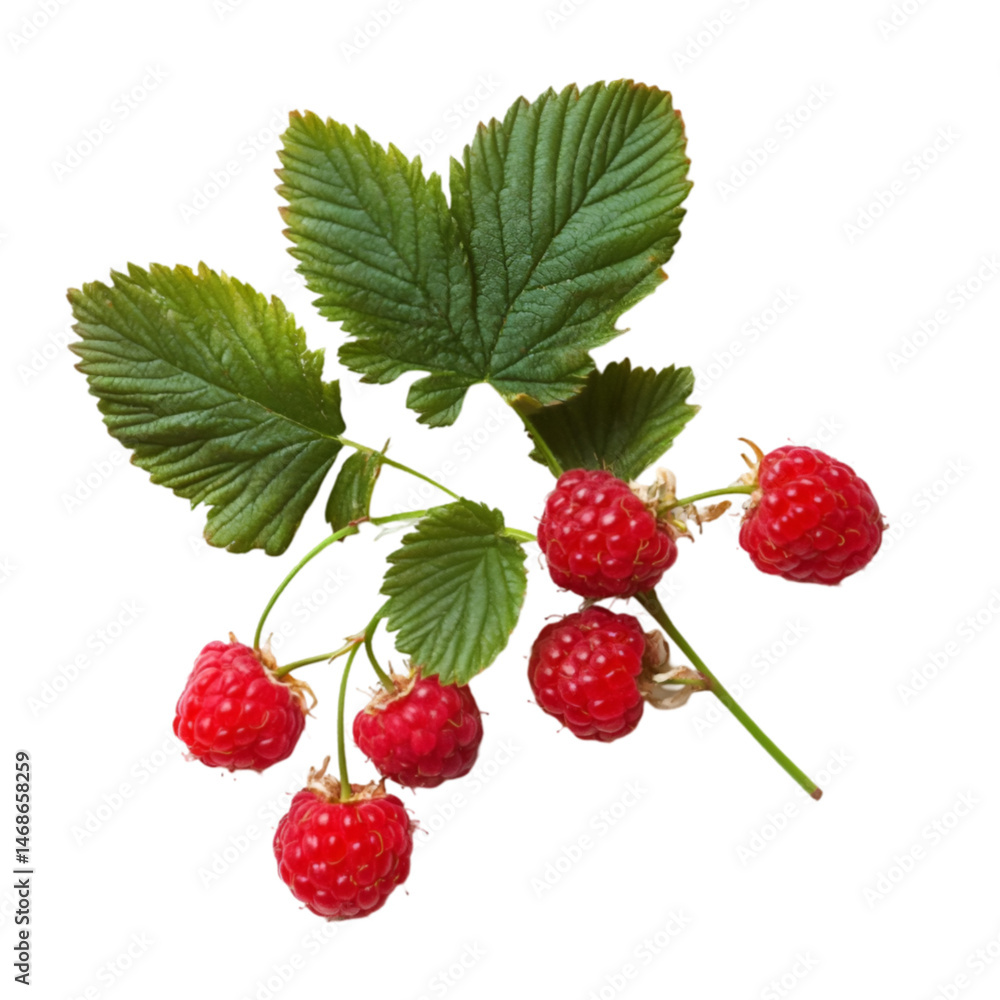 Ripe Raspberries on the Branch Fresh Red Berries Green Leaves Ripe Raspberries on the Branch Fresh Red Berries Green Leaves