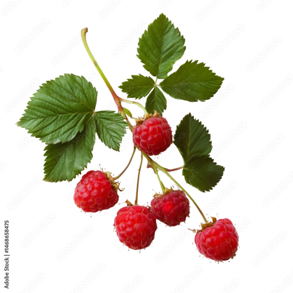 Ripe Raspberries on the Branch Fresh Green Leaves Ripe Raspberries on the Branch Fresh Green Leaves