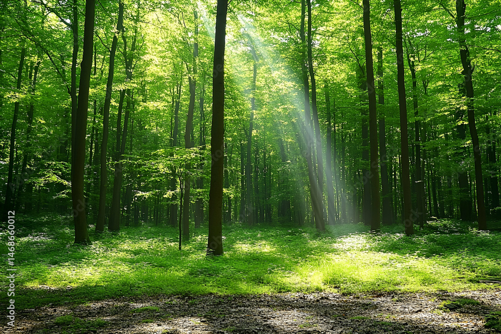 Fototapeta premium Sunlit Green Forest Path
