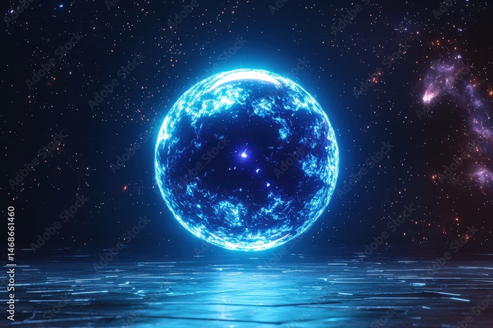 Obraz premium Futuristic Blue Earth in Space with Cosmic Background