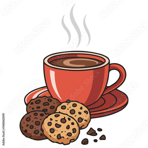 Coffee cup with biscuits isolated vector illustration on white background