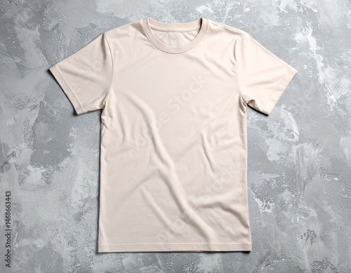 isolated plain beige t shirt mockup without people on floor