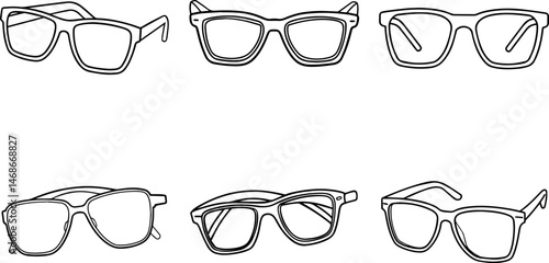 Set of sunglasses outline vector illustration, line art
