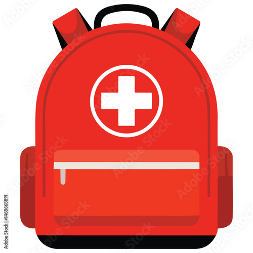 First aid backpack emergency isolated vector illustration on white background
