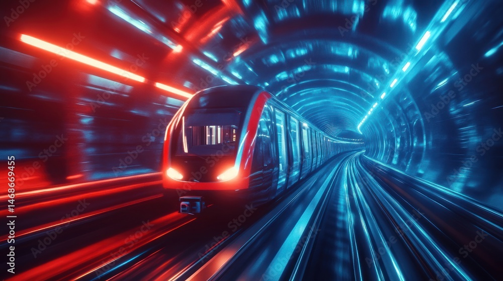 Fototapeta premium Abstract red blue glowing tunnel