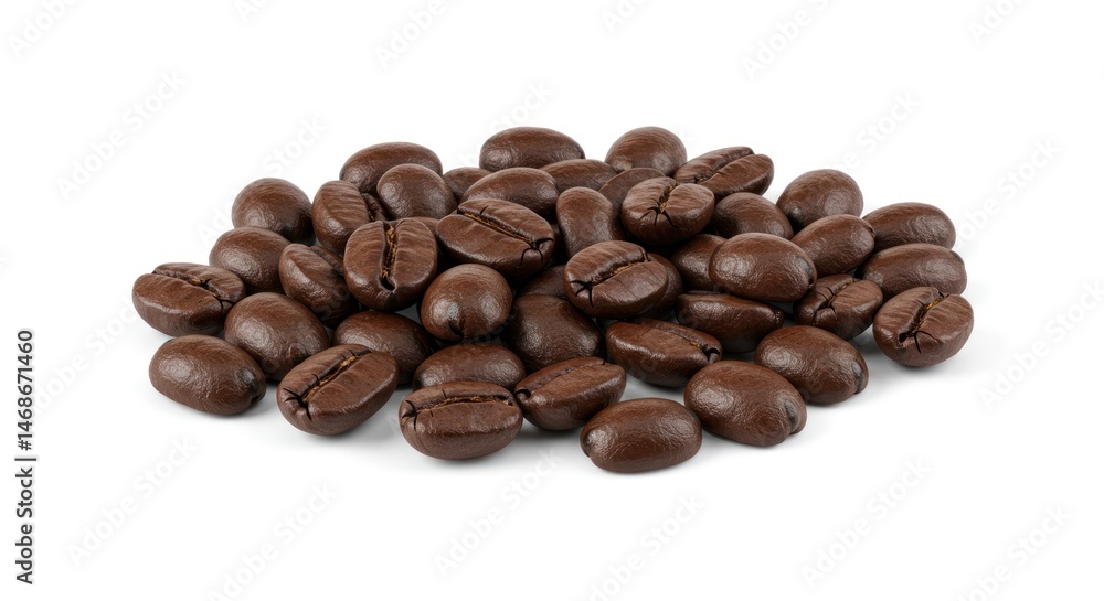 Naklejka premium Pile of roasted coffee beans isolated on white background.