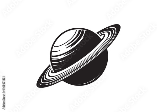 Planet Saturn With Planetary Ring Silhouette Vector