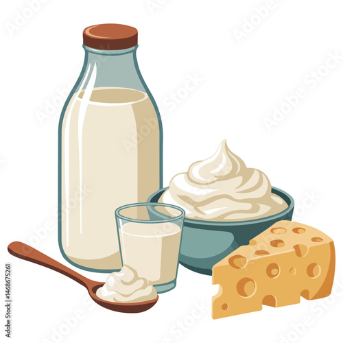 Dairy products milk cheese isolated vector illustration on white background