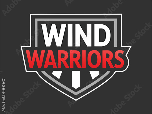 Wind Warriors Logo Shield Design Red White Gray