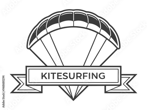 Kitesurfing Emblem with Parachute and Banner