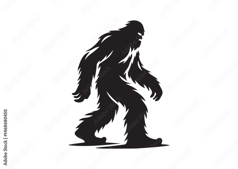 Obraz premium Bigfoot Yeti Black And White Silhouette Vector