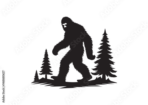 Bigfoot Yeti Black And White Silhouette Vector