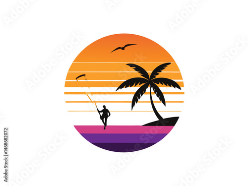 Silhouette of Kitesurfer at Sunset Tropical Beach