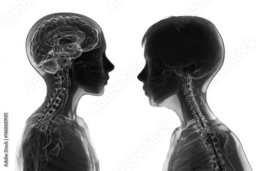 X-ray view of two children facing each other.