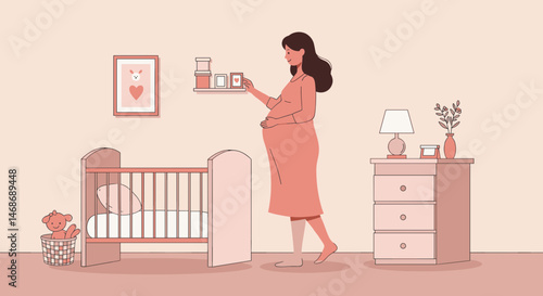 Pregnant woman preparing nursery items in cozy room  