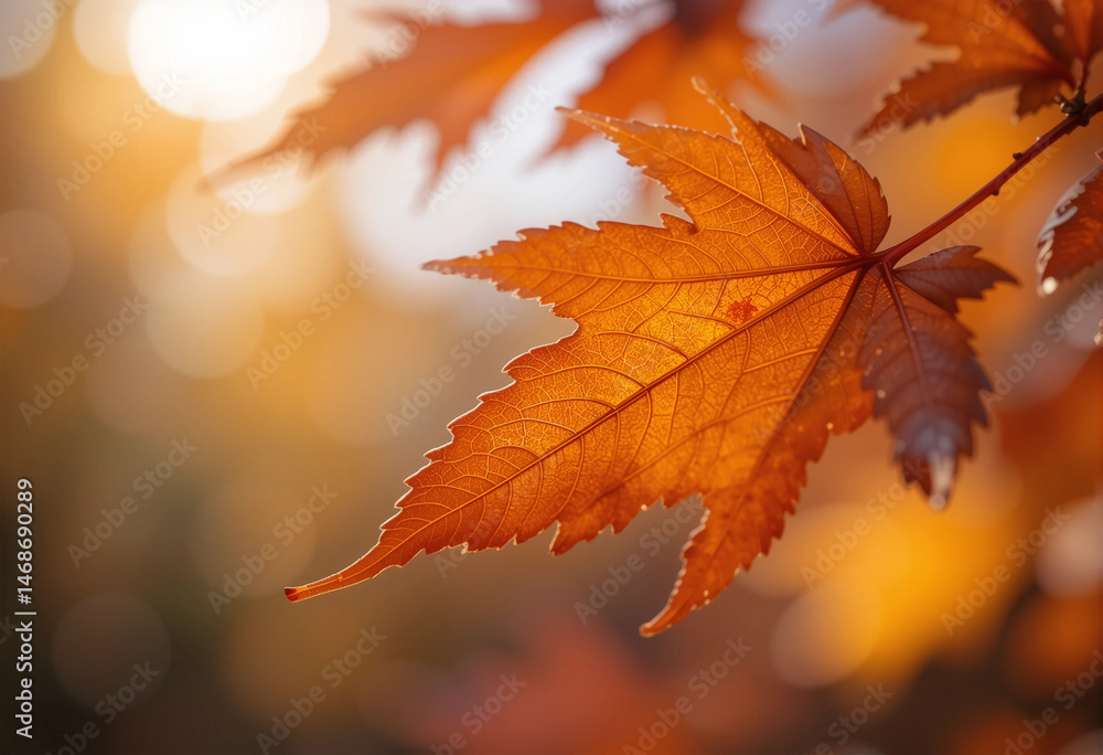 Fall Leaves: Beautiful Orange Maple Leaf Against a Soft Background Fall Leaves: Beautiful Orange Maple Leaf Against a Soft Background