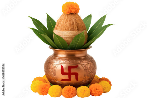 Vibrant Indian kalash isolated on transparent background: Exploring Colorful Textiles, Fresh Produce, and Traditional Crafts Amidst the Bustle of Local Vendors in a Busy Indian Bazaar