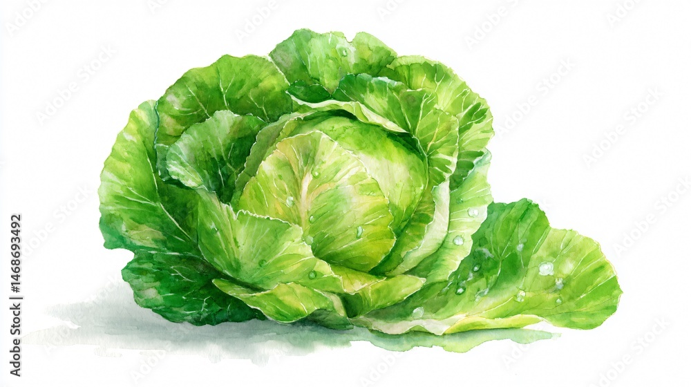 Fototapeta premium Watercolor Iceberg Lettuce Illustration | Fresh Crisp Lettuce Clipart | Botanical Lettuce Art – White Background