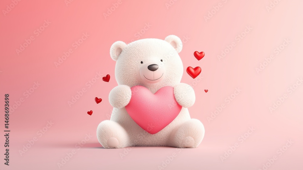 Adorable bear cuddling a tiny heart pillow, soft pastel gradients and minimal lines Adorable bear cuddling a tiny heart pillow, soft pastel gradients and minimal lines