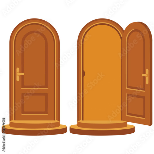 Open close door house isolated vector illustration on white background