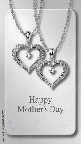Happy Mother's Day Heart Shaped Diamond Silver Pendant Necklace Jewelry