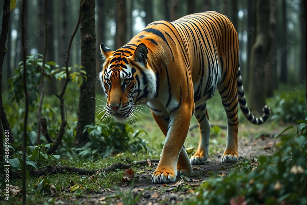 Obraz premium Majestic tiger in various environments, from the zoo to the wild jungle, showcasing its beauty and power in nature