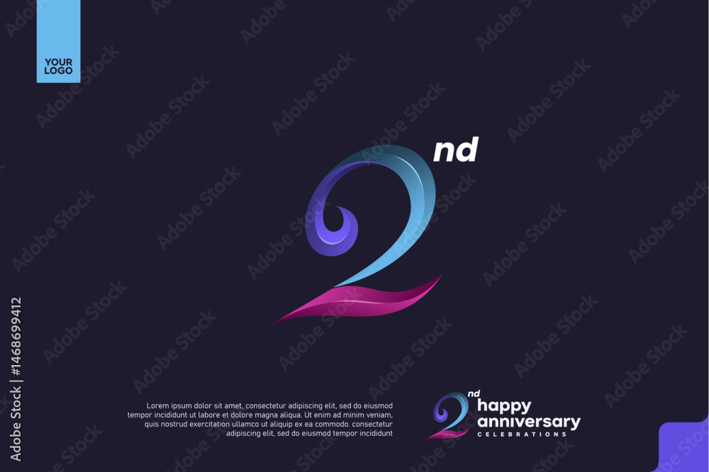 Fototapeta premium Colorful 2nd Anniversary Celebration Design with Artistic Gradient Number and Dark Background