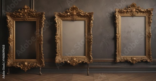 Elegant antique frames adorn luxurious damask ,  decoration,  art,  backdrop