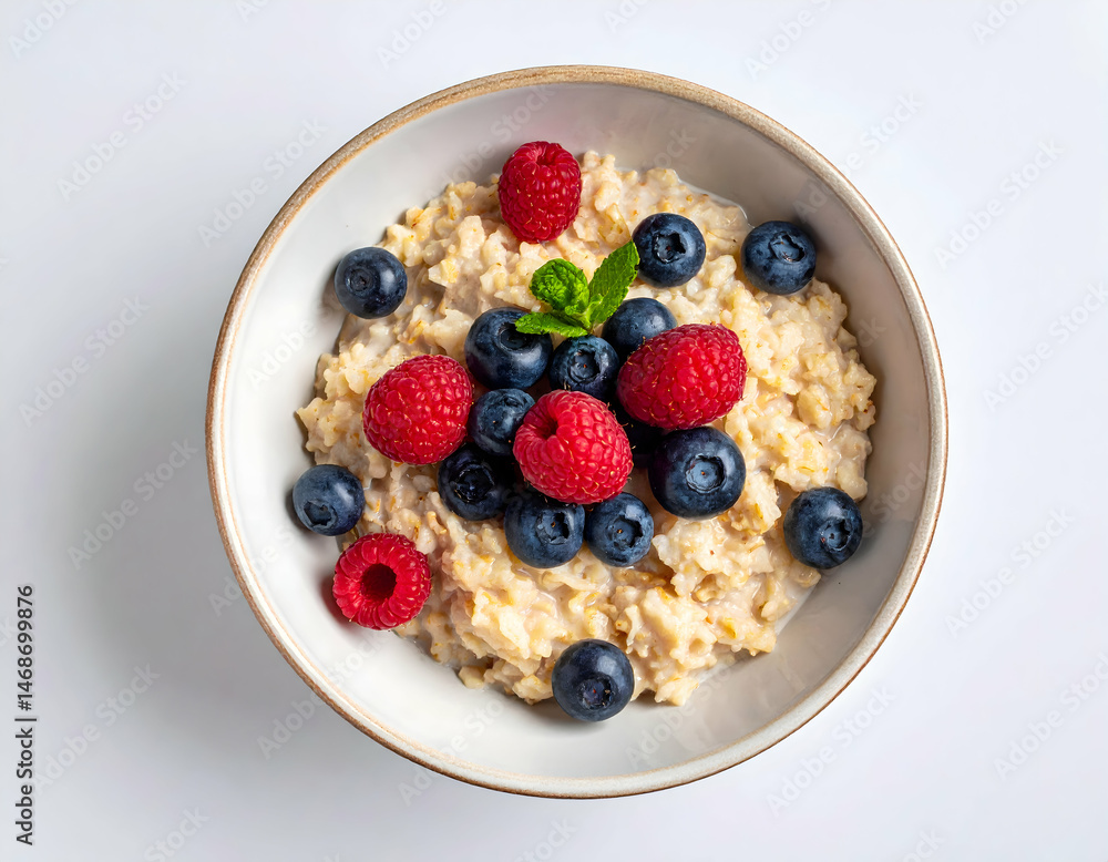 Healthy Oatmeal With Berries In White Bowl Healthy Oatmeal With Berries In White Bowl