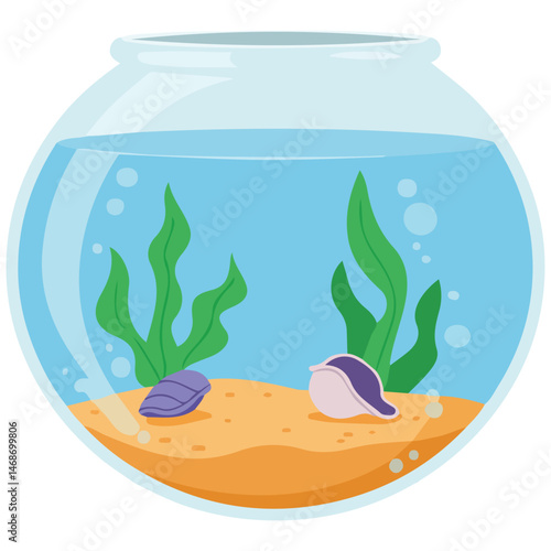 Aquarium with golden fish isolated vector illustration on white background