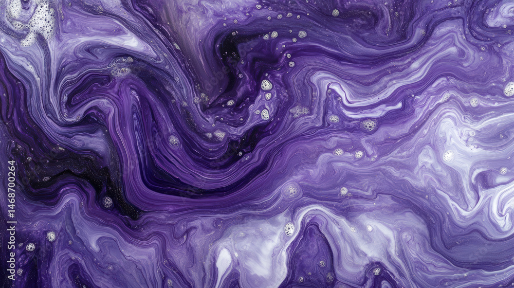 Obraz premium Abstract experimental photography close up shot of swirling ink in water royal violet and platinum white blending seamlessly into otherworldly organic pattern of heavenly ripple mesmerizing