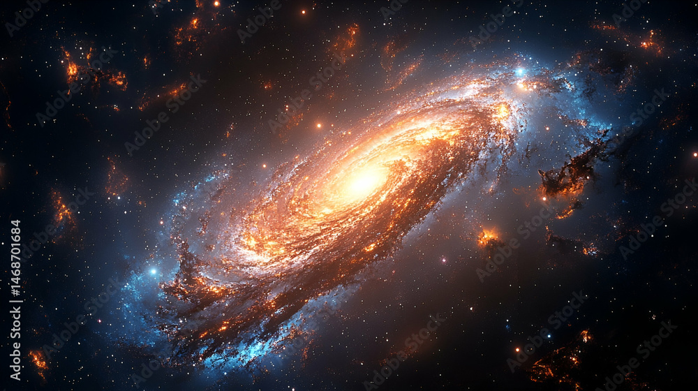 Fototapeta premium Celestial spiral galaxy ablaze with vibrant colors.