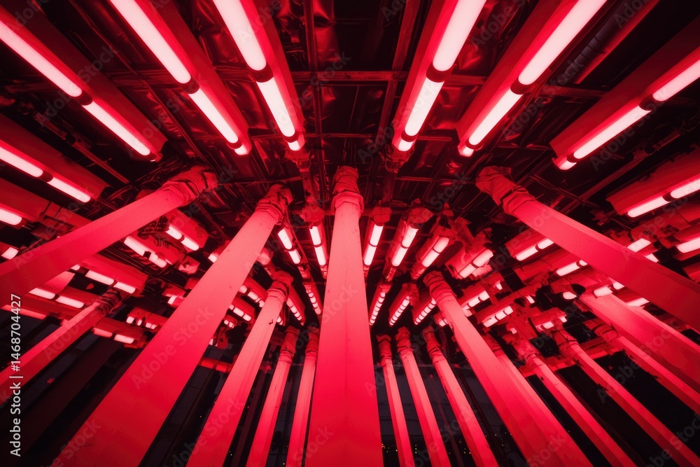 Obraz premium Red neon columns in architectural space